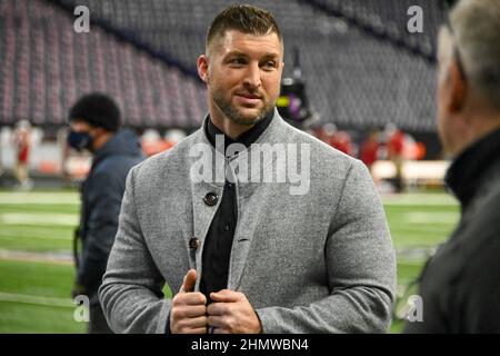 ESPN und SEC Network College Football Analyst Tim Tebow vor dem College Football National Championship Spiel zwischen den Georgia Bulldogs und Alabam Stockfoto