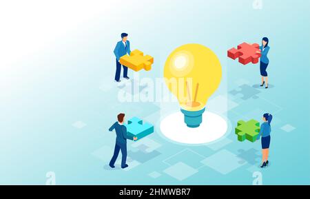 Vektor von Geschäftsleuten mit Puzzleteilen, die eine neue Idee Brainstorming Stock Vektor