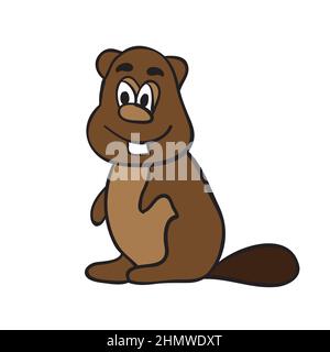 Niedlicher Cartoon-Biber. Brauner Bibercharakter. Einfache Vektorgrafik Clipart Stock Vektor