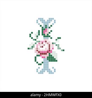 Großbuchstabe i mit Rose. Pastellblau mit weißem Umriss. Stock Vektor