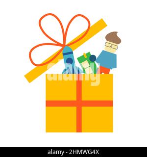 Kinder Spielzeugkiste voller Spielzeug. Geschenkbox für Kinder. Einfache Vektorgrafik im flachen Stil. Stock Vektor