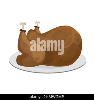 gebackener truthahn zum Thanksgiving Day. Thanksgiving Türkei isolierte Vektor-Illustration. Gebackenes Hähnchen. Hähnchen auf dem Teller grillen Stock Vektor