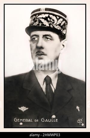 GENERAL de GAULLE Charles André Joseph Marie de Gaulle war ein französischer Armeeoffizier und Staatsmann, der im Zweiten Weltkrieg das Freie Frankreich gegen Nazi-Deutschland führte und von 1944 bis 1946 den Vorsitz der Provisorischen Regierung der Französischen Republik führte, um die Demokratie in Frankreich wiederherzustellen. Stockfoto