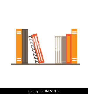 Stapel von Büchern an der Wand mit Bücherregalen auf weißem Hintergrund Vektor-Illustration einfaches Design Stock Vektor