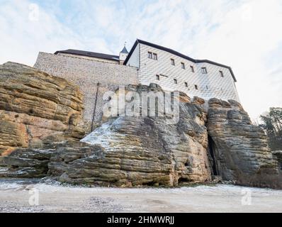 Hrad Kost - Schloss Kost im Winter. Tschechische Republik, Europa Stockfoto