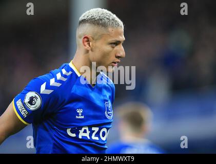 Liverpool, Großbritannien. 12th. Februar 2022 ; Goodison Park, Liverpool, England; Premier League Football, Everton versus Leeds; Richarlison of Everton Credit: Action Plus Sports Images/Alamy Live News Stockfoto