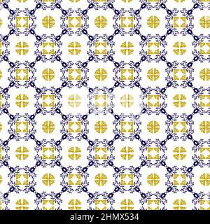 Azuleyo nahtlose Muster gelb und blau Ornament.Portugal geometrische Keramik. Stock Vektor