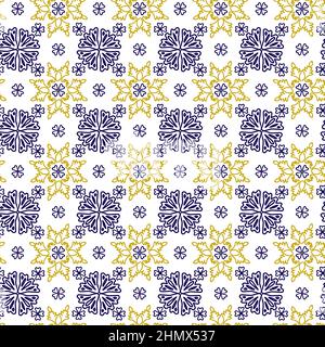 Azuleyo nahtlose Muster gelb und blau Ornament.Portugal geometrische Keramik. Stock Vektor