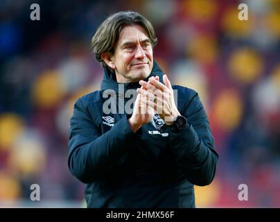 London, Großbritannien. 12th. Februar 2022. London, England - FEBRUAR 12:Thomas Frank Manager von Brentford während der Premier League zwischen Brentford und Crystal Palace im Brentford Community Stadium, London, England am 12th. Februar 2022 Credit: Action Foto Sport/Alamy Live News Stockfoto