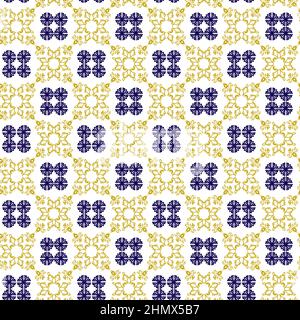 Azuleyo nahtlose Muster gelb und blau Ornament.Portugal geometrische Keramik. Stock Vektor