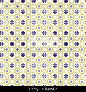 Azuleyo nahtlose Muster gelb und blau Ornament.Portugal geometrische Keramik. Stock Vektor