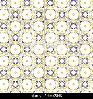 Azuleyo nahtlose Muster gelb und blau Ornament.Portugal geometrische Keramik. Stock Vektor