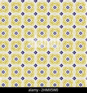 Azuleyo nahtlose Muster gelb und blau Ornament.Portugal geometrische Keramik. Stock Vektor