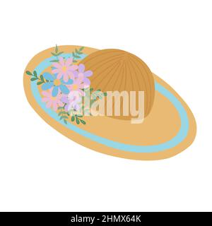 Modische Frauen Hut mit Blumen Vektor Illustration, elegante Sommer-Accessoire verziert Stock Vektor