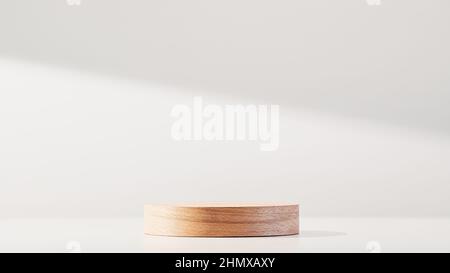 Rundes Holzpodium auf weißem Hintergrund Stockfoto