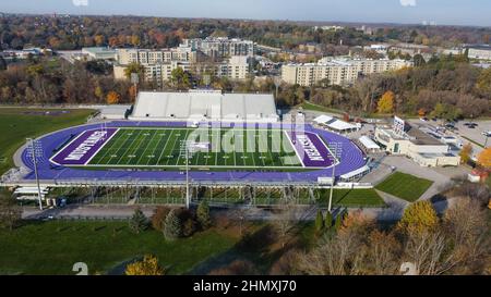 WESTERN Alumni Stadium in London, Ontario, Kanada, Heimstadion der Western Mustangs Fußball- und Leichtathletik-Mannschaft. Stockfoto