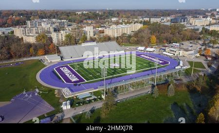 WESTERN Alumni Stadium in London, Ontario, Kanada, Heimstadion der Western Mustangs Fußball- und Leichtathletik-Mannschaft. Stockfoto