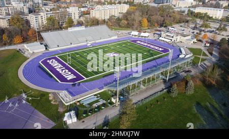 WESTERN Alumni Stadium in London, Ontario, Kanada, Heimstadion der Western Mustangs Fußball- und Leichtathletik-Mannschaft. Stockfoto