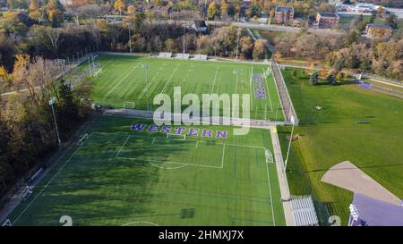 WESTERN Alumni Stadium in London, Ontario, Kanada, Heimstadion der Western Mustangs Fußball- und Leichtathletik-Mannschaft. Stockfoto