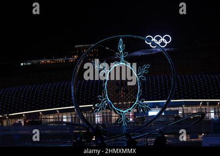 Zhangjiakou, Hebei, China. 11th. Februar 2022. Flamme der Olympischen Fackel: Während der Olympischen Winterspiele 2022 in Peking auf dem Zhangjiakou Medal Plaza in Zhangjiakou, Hebei, China. Quelle: AFLO SPORT/Alamy Live News Stockfoto