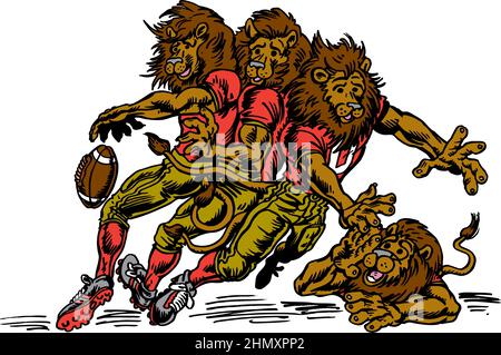 Löwe Maskottchen Fußball Linie Unten Vektor Illustration Stock Vektor