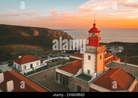 Luftaufnahme des Leuchtturms in Cabo da Roca, Portugal. Der westlichste Punkt Kontinentaleuropas Stockfoto