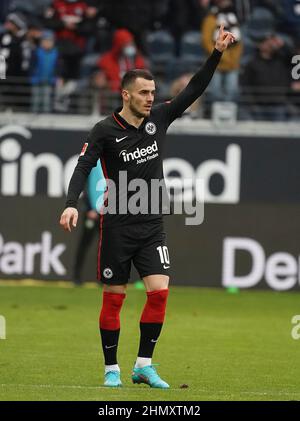 12. Februar 2022, Deutsche Bank Park, Frankfurt, GER, 1st FBL, Eintracht Frankfurt vs VfL Wolfsburg, DFL-Vorschriften verbieten die Verwendung von Fotografien als Bildsequenzen und/oder quasi-Video. Im Bild Filip Kostic (Frankfurt) Stockfoto