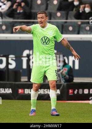 12. Februar 2022, Deutsche Bank Park, Frankfurt, GER, 1st FBL, Eintracht Frankfurt vs VfL Wolfsburg, DFL-Vorschriften verbieten die Verwendung von Fotografien als Bildsequenzen und/oder quasi-Video. Im Bild Max Kruse (Wolfsburg) Stockfoto