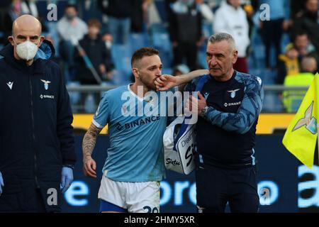 Priverno, LT, Italien. 12th. Februar 2022. Manuel Lazzari von der SS LAZIO während des italienischen Fußballspiels der Serie A 2021/22 zwischen S.S. Lazio und dem FC Bologna am 12th. Februar 2022 im Olimpico-Stadion in Rom, Italien (Bildnachweis: © Rafaele Conti/Pacific Press via ZUMA Press Wire) Stockfoto