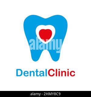 Logo der Zahnklinik. Zahn abstrakt mit rotem Herz, Vektor-Template-Design Stock Vektor