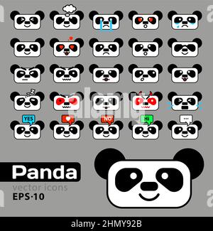 Sammlung Symbole mit verschiedenen Emotionen Panda. vektor Stock Vektor