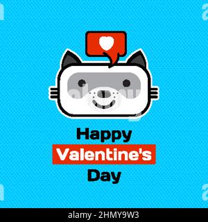 Karte mit Valentinstag mit einer Katze auf blauem Hintergrund. Vektor Stock Vektor