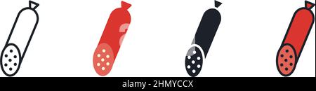 Symbol für geräucherte Wurstsalami. Lineare flache Farbsymbole Kontur Form Umriss. Schwarze, isolierte Silhouette. Symbol „Füllstoff“. Modernes Glyphen-Design. Satz von Stock Vektor