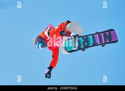 Zhangjiakou, China, Olympische Winterspiele 2022, 11. Februar 2022: Andre Hoeflich aus Deutschland beim Snowboard, Half Pipe, im Zhangjiakou Snow Park. Kim Price/CSM. Stockfoto