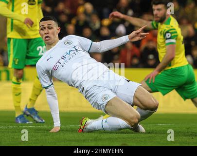 Norwich, Großbritannien. 12th. Februar 2022. 12. Februar 2022 - Norwich City gegen Manchester City - Premier League - Carrow Road Phil Foden während des Spiels in der Carrow Road Bildnachweis: Kredit: Mark Pain/Alamy Live News Stockfoto