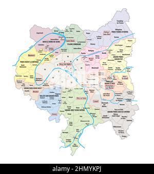 Karte der 2016 im Großraum Paris, Frankreich, geschaffenen kommunalen Verbände Stock Vektor