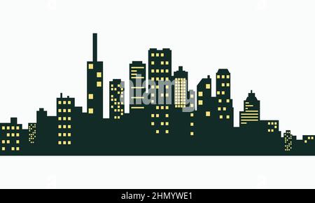 Vorlage für Stadtlandschaft. Dünne Linie Stadtlandschaft. Innenstadtlandschaft mit hohen Wolkenkratzern. Panorama-Architektur Regierungsgebäude. Stock Vektor