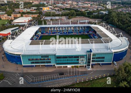 King Power Stadium Heimstadion der ehemaligen Premier League Champions Leicester City Football Drone Aerial Crash Site des Hubschraubers Vichai Srivaddhanaprabha Stockfoto