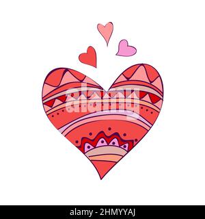 Doodle rotes Herz. Vektor-Herz auf weißem Hintergrund mit Muster. Handgezeichneter Stil. Doodle-Karte zum Valentinstag auf weiß Stock Vektor