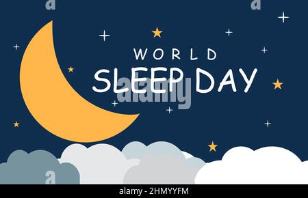 Weltschlaftag. Gesunde Leben Vektor-Vorlage für Banner, Karte, Poster, Hintergrund. Stock Vektor