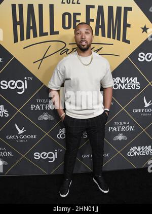 Los Angeles, USA. 12th. Februar 2022. Jamal Liggin kommt zur Hall of Fame Party - Big Game Weekend Edition, die am Samstag, 12. Februar 2022, im Sunset Room Hollyood in Los Angeles, CA, stattfindet. (Foto: Sthanlee B. Mirador/Sipa USA) Quelle: SIPA USA/Alamy Live News Stockfoto