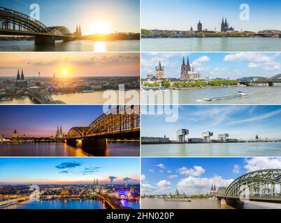 Collage mit Panoramablick auf die Kölner Skyline Stockfoto