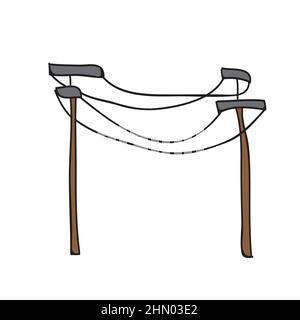 Elektrischer Pol auf weißem Hintergrund isoliert. Elektrischer Pol in Doodle-Vektor-Illustration. Einfaches handgezeichnetes Symbol Stock Vektor