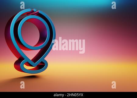 Schönes blaues Standortsymbol auf mehrfarbigem, hellem Hintergrund. 3D Rendering-Illustration. Hintergrundmuster für Design. Stockfoto