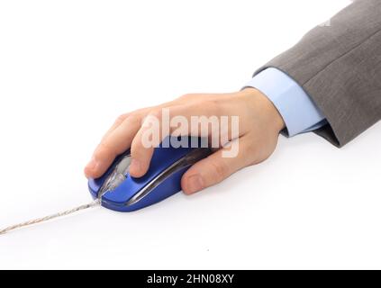 Die Hand des Mannes mit der Computermaus Stockfoto