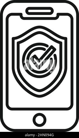 Symbolumrissvektor für sichere mobile Zahlungen. Online-Bezahlung Stock Vektor