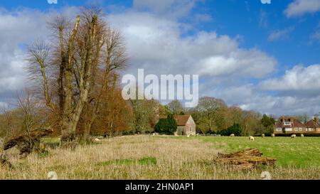 Soberton, Großbritannien - 1. März 2020: St Peter's Church, Soberton im Meon Valley im South Downs National Park, Hampshire, Großbritannien Stockfoto