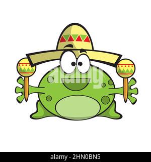 Frosch in einem Sombrero mit Maracas. Mexikanischer Stil. Cartoon Vektorgrafik auf weiß Stock Vektor