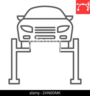 Car Lifting Line Symbol, Fahrzeug-Service und Reparatur, Car Service Vektor-Symbol, Vektorgrafiken, editierbare Kontur Umriss Zeichen, eps 10. Stock Vektor