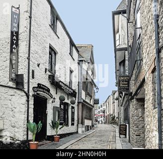 Foto Illustration von New Street auf Plymouth Barbican stammt aus der Tudor-Zeit. Das elisabethanische Haus ist ein schönes Beispiel für ein Kaufmannshaus und Th Stockfoto